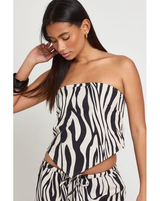 Boohoo Black Zebra Linen Look Bandeau Scarf Top