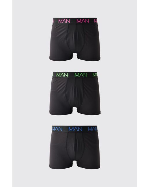 BoohooMAN Black Active Performance 3 Pack Boxer Neon Logo for men