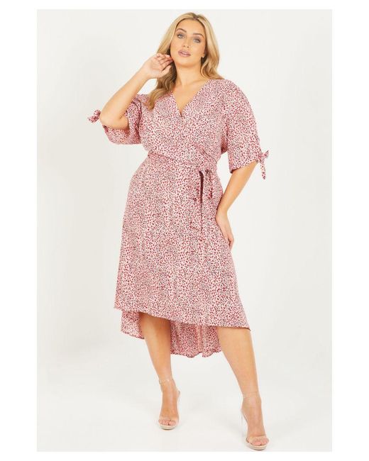 Quiz Curve Pink Smudge Print Wrap Midi Dress Lyst UK