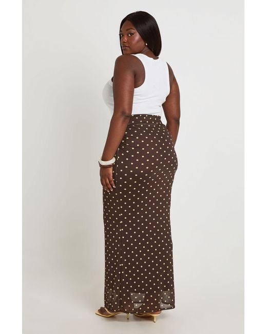 Boohoo Brown Plus Polka Dot Mesh Maxi Skirt