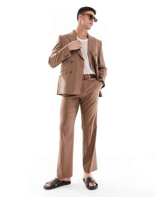 ASOS Natural Linen Blend Tapered Suit Trousers for men