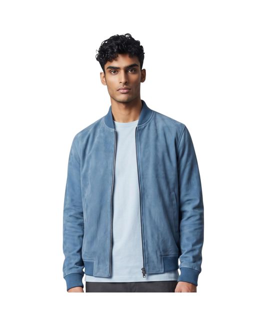Infinity Leather Blue Goat Suede Ma-1 Bomber Jacket-Antalya for men