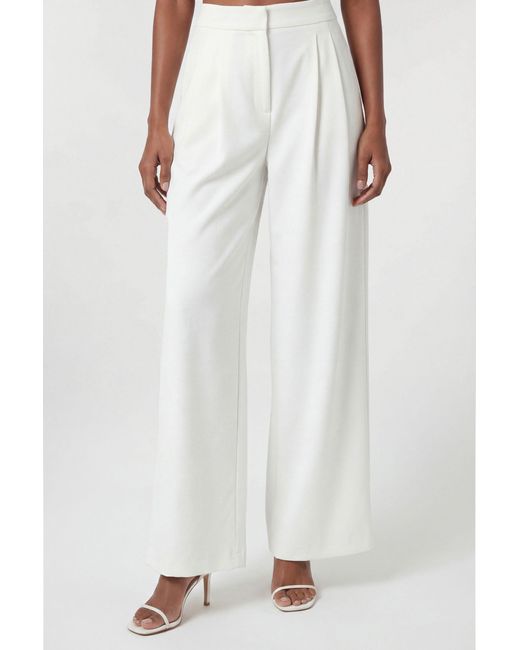 Karen Millen White Compact Viscose Stretch Tailored Wide Leg Trouser