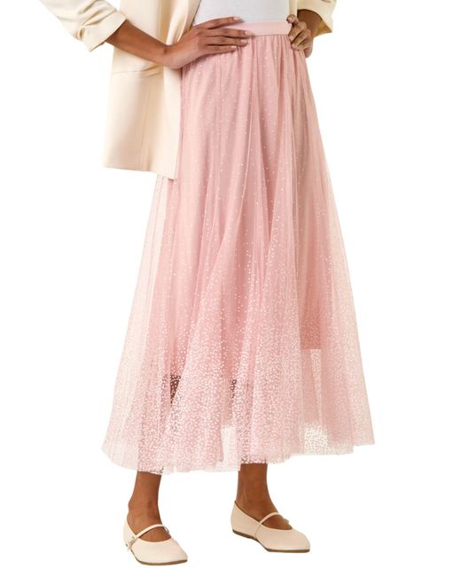 Roman Pink Polka Dot Print Elasticated Mesh Skirt