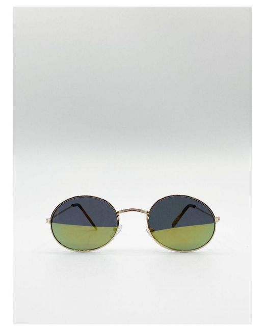 SVNX Metallic Metal Frame Round Sunglasses With Mirror Lenses for men