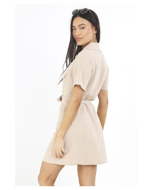 Brave Soul Natural Stone 'sam' Short Sleeve Utility Dress With Tie Waist