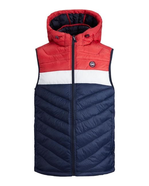 Jack & Jones Blue Lightweight Hooded Puffer Gilet for men