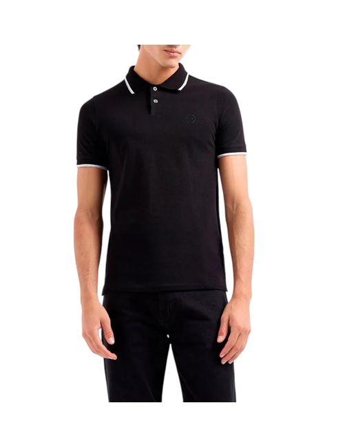 Armani Black Exchange Polo Shirts Pique Cotton T Tipped Top for men