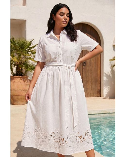 Roman White Curve Poplin Floral Shirt Dress