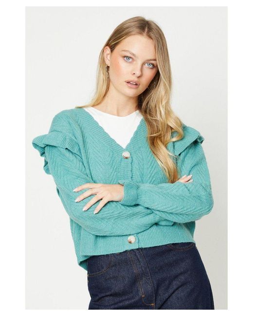 Oasis Blue Scallop Edge Frill Detail Cardigan