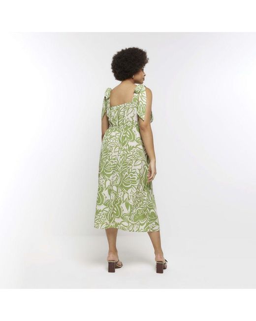 River Island Green Bodycon Midi Dress Plus Floral