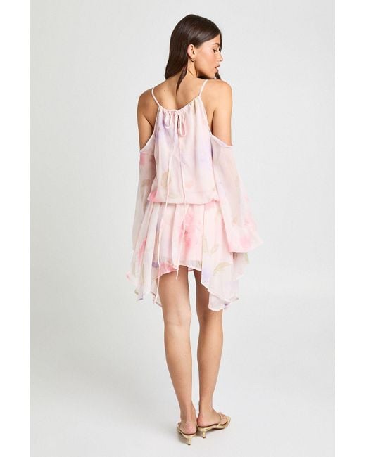 Boohoo Pink Pastel Floral Volume Sleeve Mini Dress