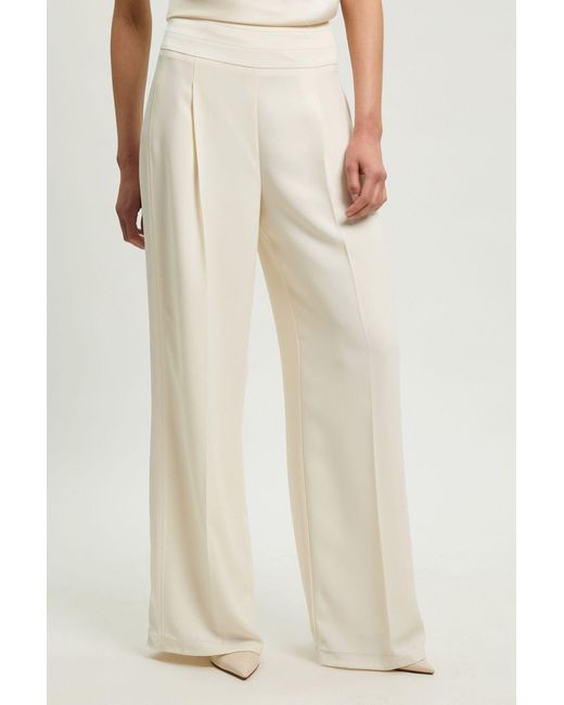 Karen Millen Natural Petite Satin Back Crepe Tailored Wide Leg Trouser