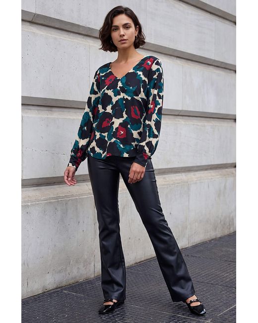 Roman Blue Animal Print V-Neck Top