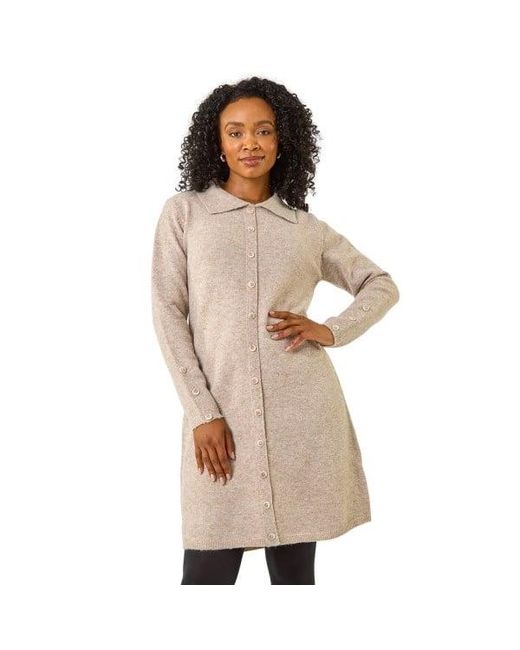 Roman Natural Petite Collared Knit Shift Dress