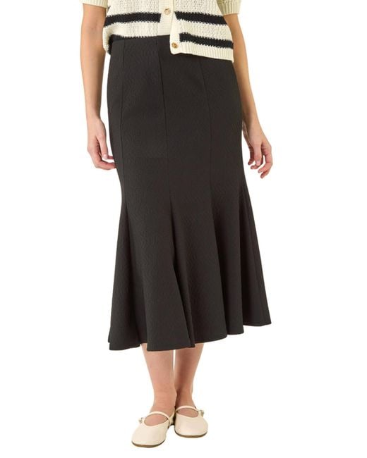 Roman Black Textured Panel Stretch Maxi Skirt