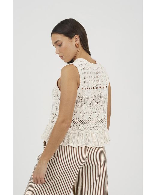 Brave Soul Natural Pointelle Knit Waistcoat With Frill Hem
