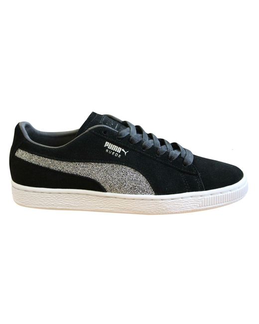 PUMA Black Classic X Swarovski Leather Lace Up Trainers 366324 01 for men
