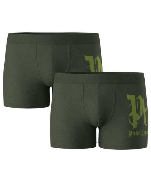 Palm Angels Green Two-Pack Side Mark Logo Military Boxer Shorts for men