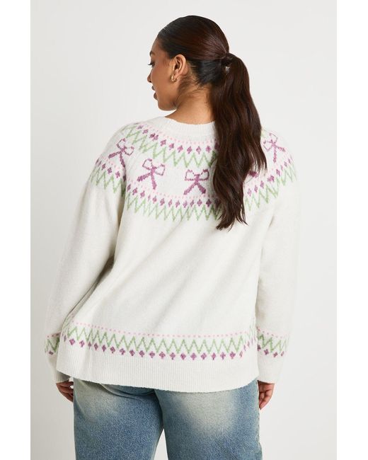Boohoo White Plus Bow Fairisle Jumper