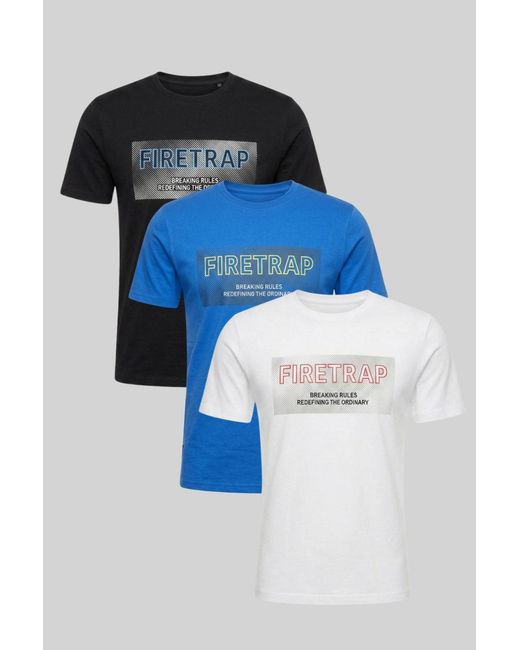 Firetrap Blue Multi 3 Pack Regular Fit Cotton Crew T-Shirts for men