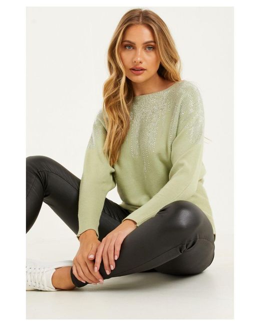 Quiz Green Sage Knitted Batwing Jumper