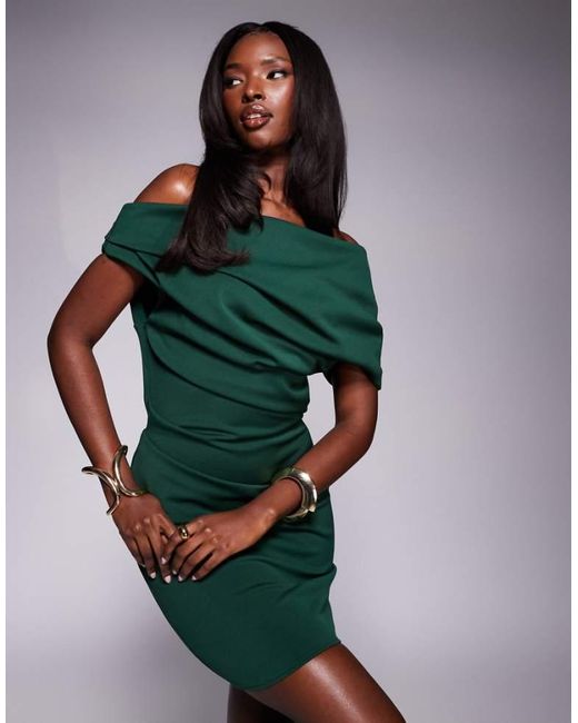 ASOS Green Structured Mini Dress With Fallen Shoulder