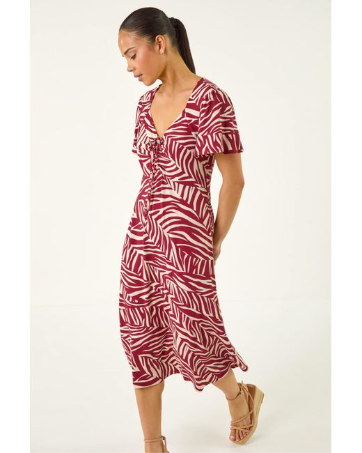 Roman Petite Animal Stretch Gathered Midi Dress