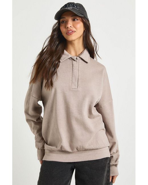 Boohoo Natural Washed Rugby Sweatshirt