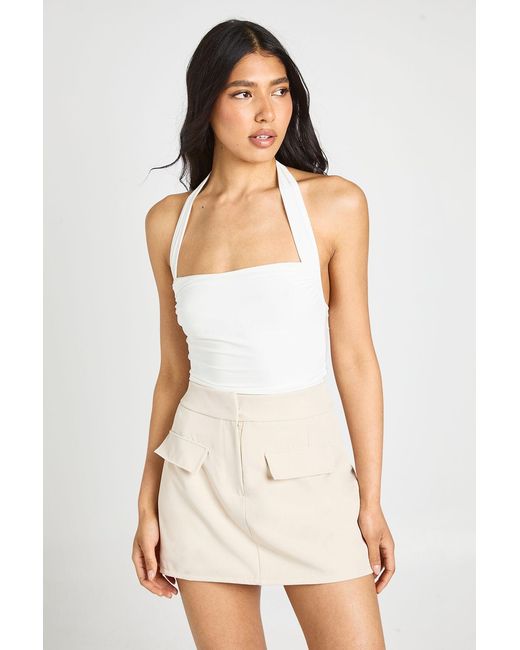 Boohoo White Tall Ruched Square Neck Halter Top
