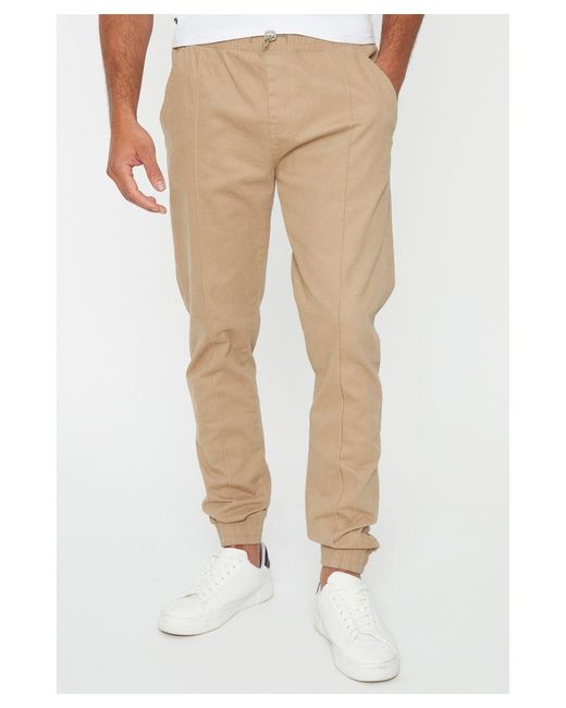 Threadbare Natural 'Metro' Cuffed Casual Trousers With Stretch for men