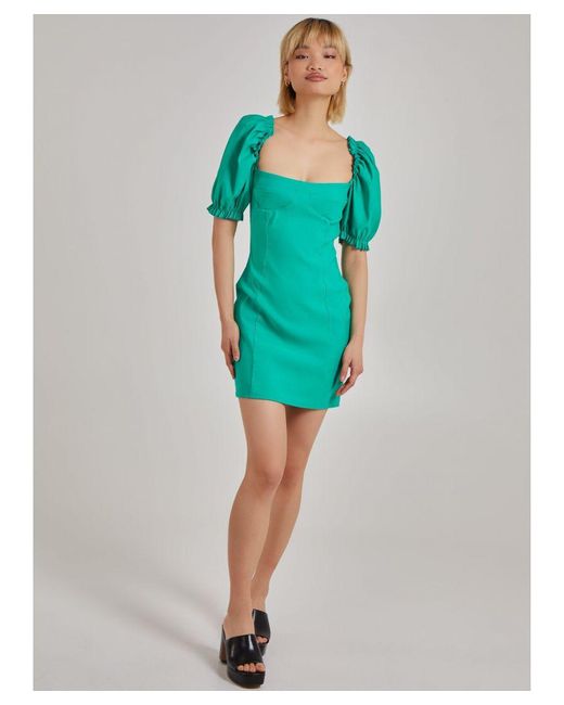Pink Vanilla Green Bengline Corset Frill Detail Mini Dress