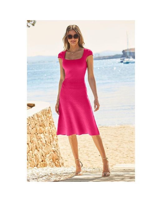 Sosandar Pink Raspberry Rib Knit Bandage Dress