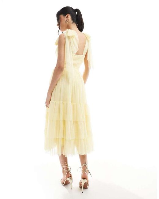 LACE & BEADS Metallic Bridesmaid Bow Shoulder Midaxi Dress