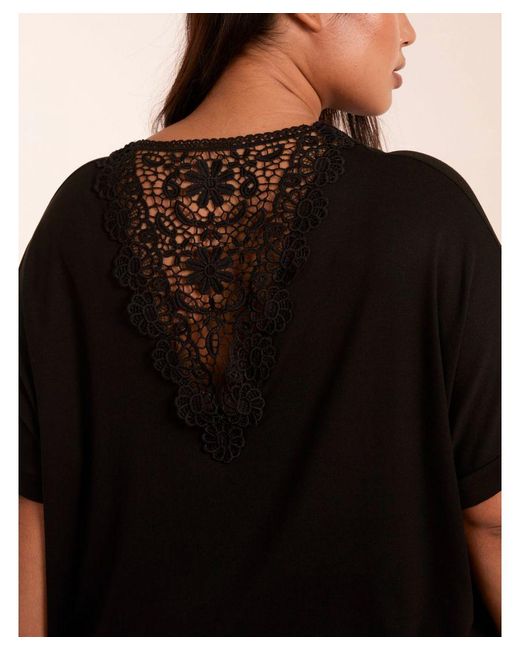 Blue Vanilla Black Curve Floral Crochet Back Top