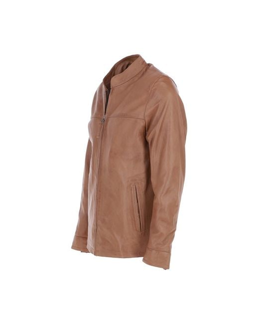 Ashwood Leather Brown 'Cooper' Real Casual Jacket With Mandarin Collar for men