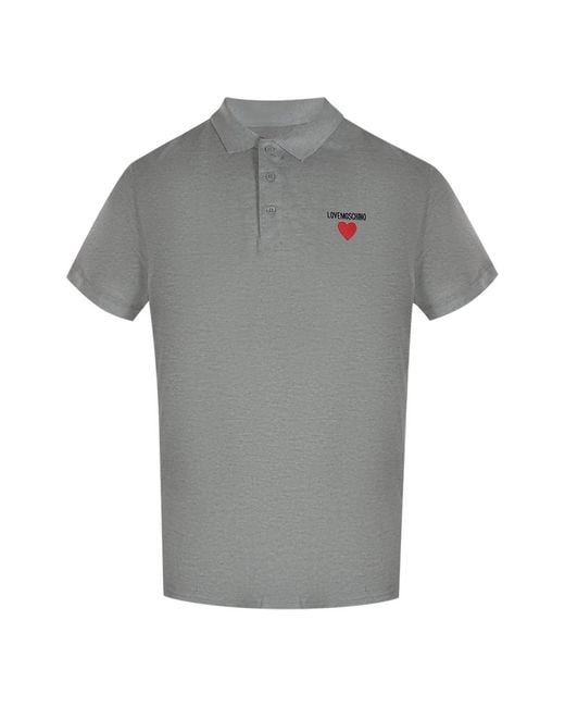 Moschino Gray Love Heart Logo Polo Shirt Cotton for men