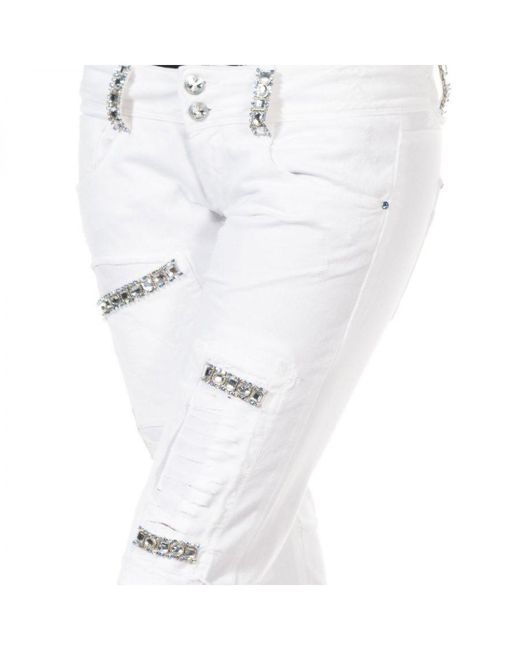 Met White Long Trousers With Skinny Cut Hems 10Dbf0125