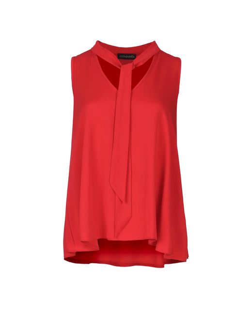 Conquista Rood Mouwloze Top Met Stropdasdetail in het Red