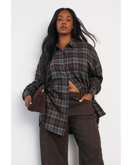Boohoo Black Plus Oversized Check Shirt