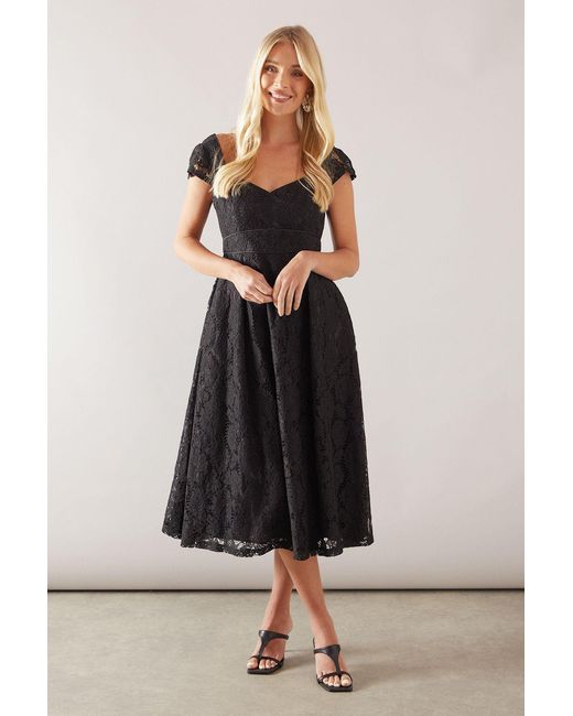 Wallis Black Petite Lace Sweetheart Neck Midaxi Dress