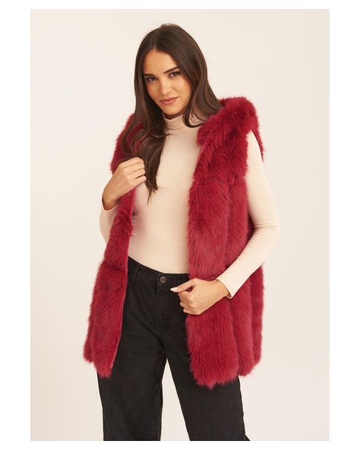 Gini London Red Soft Touch Fur Longline Gilet