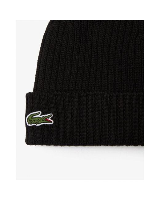 Lacoste Black Ribbed Beanie for men