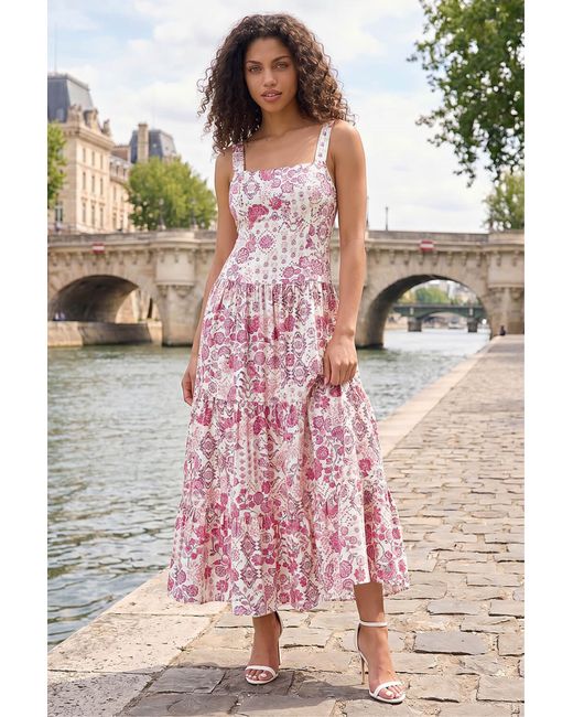 Roman Pink Petite Floral Seam Detail Midi Dress