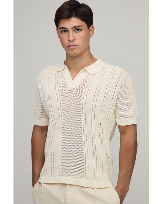 BoohooMAN Natural Boxy Fit Cotton Blend Knitted Polo for men