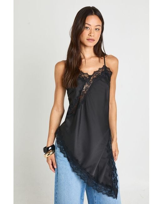 Boohoo Black Tall Satin Lace Longline Cami