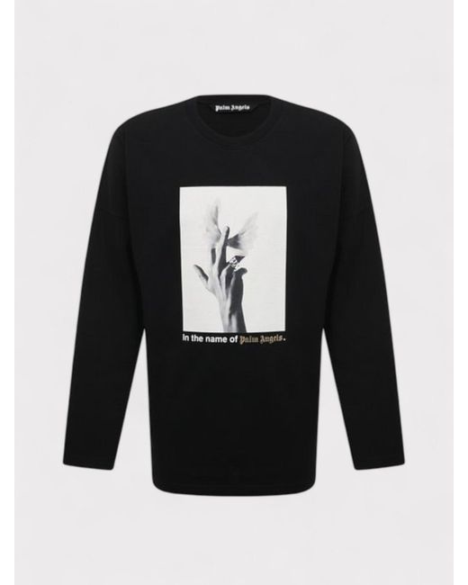 Palm Angels Black Wings Loose Tee Long Sleeve for men
