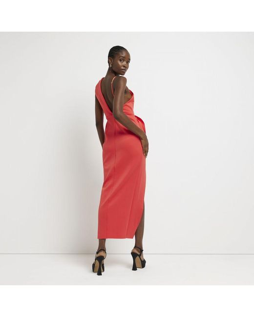 River Island Red Maxi Bodycon Dress One Shoulder