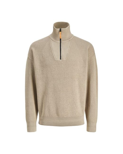 Jack & Jones Natural And Zip Neck Relaxed Fit Knit Sweater for men