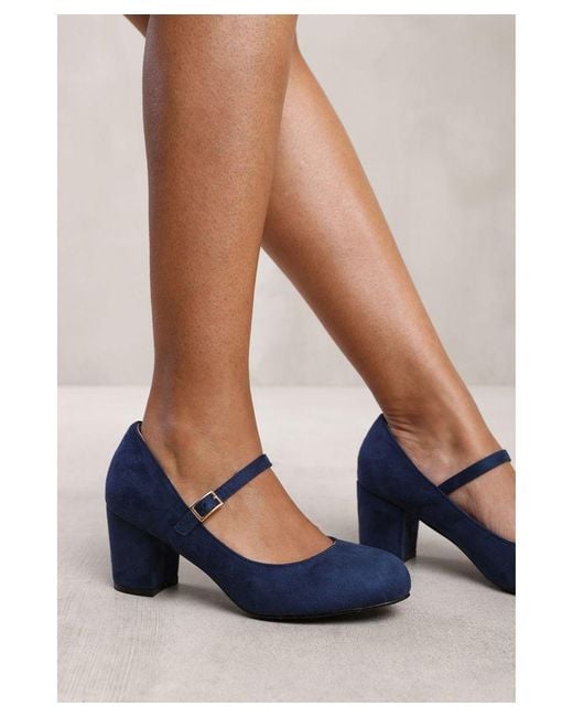 Where's That From Blue Wheres 'Eben' Block Heel Mary Jane Pumps